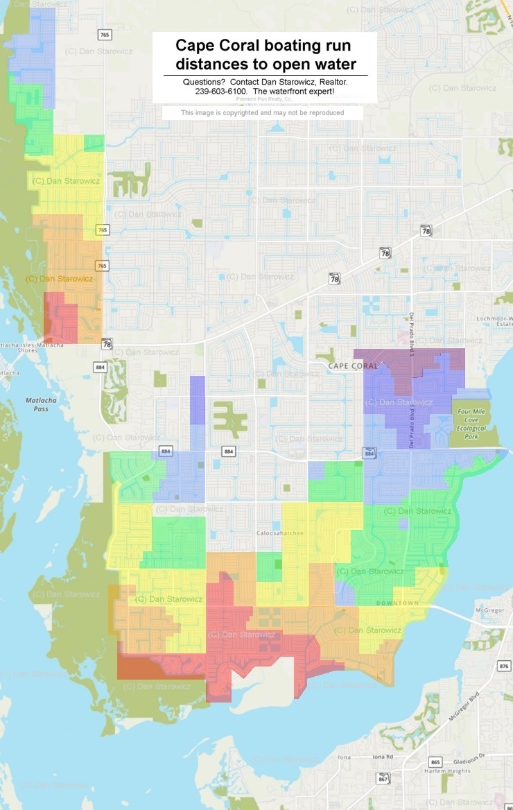 Cape Coral boating run distances to open water