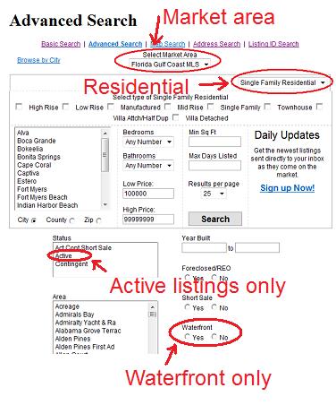 advanced search example for Cape Coral