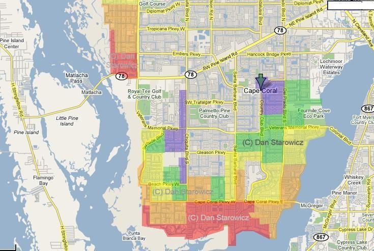 Length of Boating Runs in Cape Coral, Florida courtesy Dan Starowicz, www.TopWaterfrontDeals.com